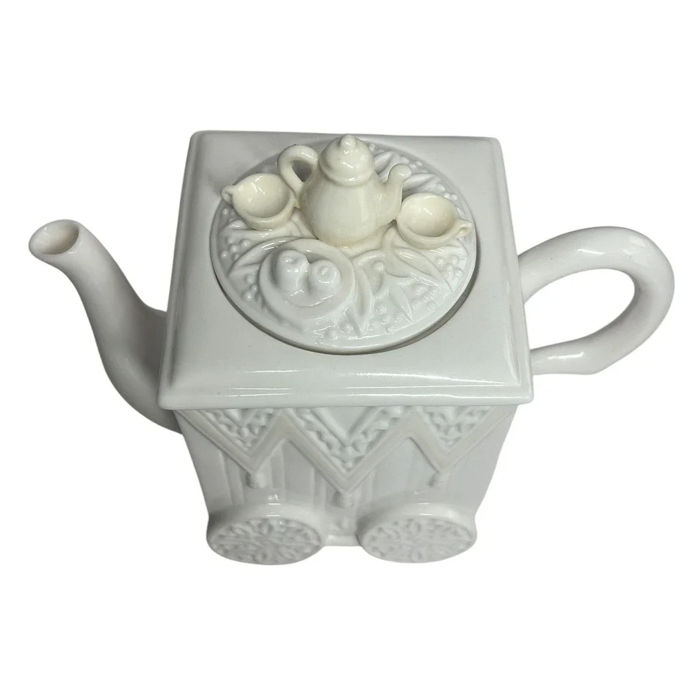 Vtg Lenox Butler's Pantry Tea Cart Teapot Porcelain Cream Miniature‎ Tea Set Lid